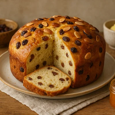 Osterbrot mit Rosinen und Mandeln