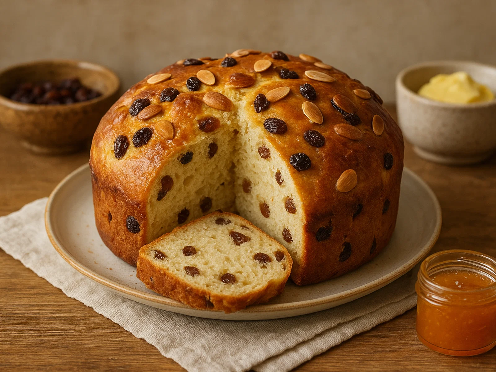 Osterbrot mit Rosinen und Mandeln