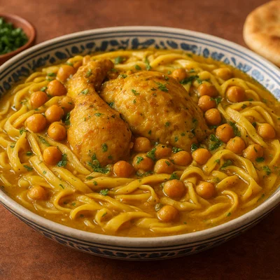 Algerische Rechta mit Huhn und Kichererbsen