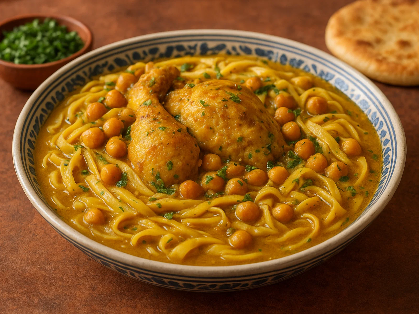Algerische Rechta mit Huhn und Kichererbsen