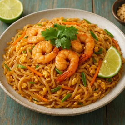 Klassisches Pad Thai mit Garnelen