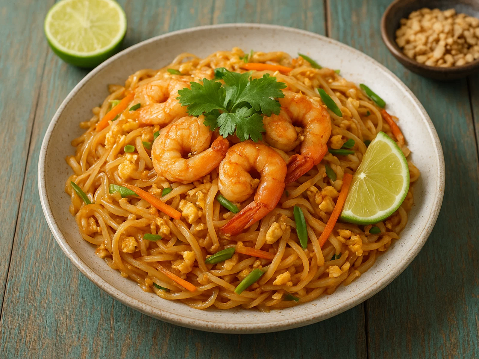 Klassisches Pad Thai mit Garnelen