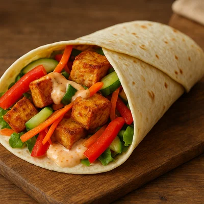 Gebratener Tofu- und Gemüse-Wrap