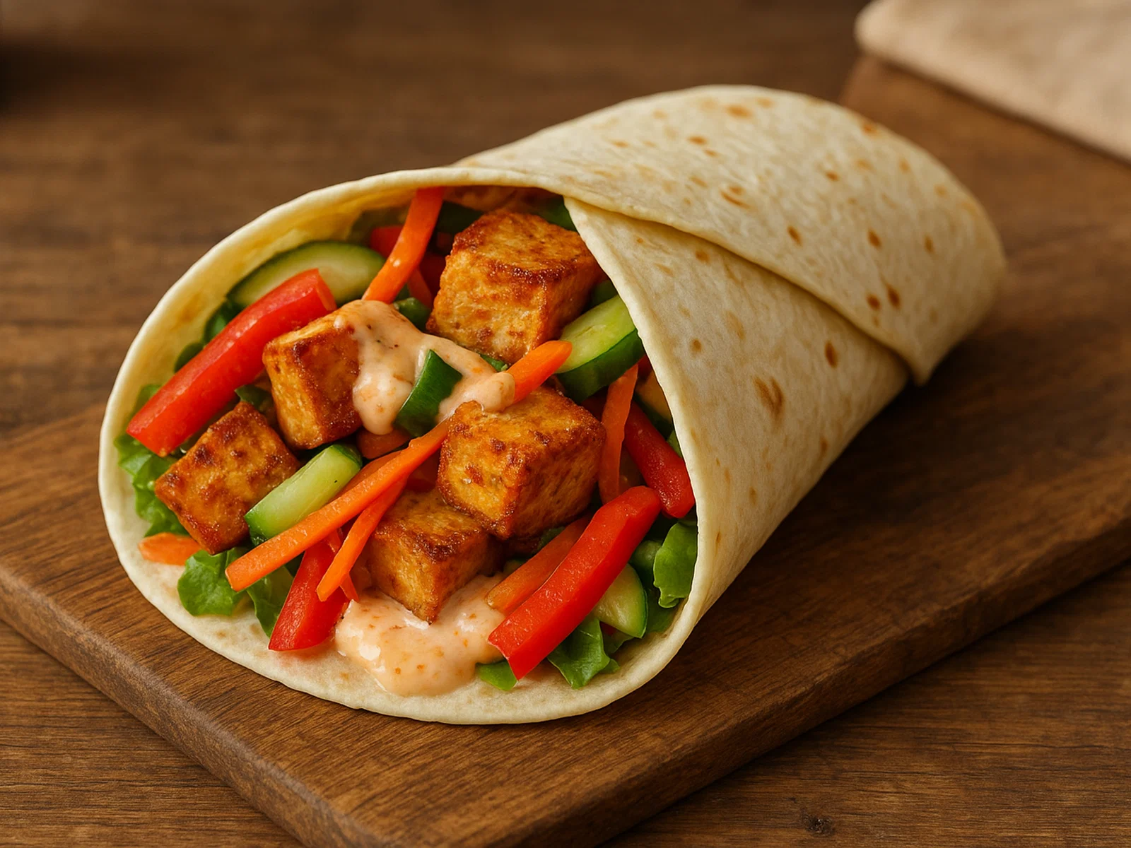 Gebratener Tofu- und Gemüse-Wrap