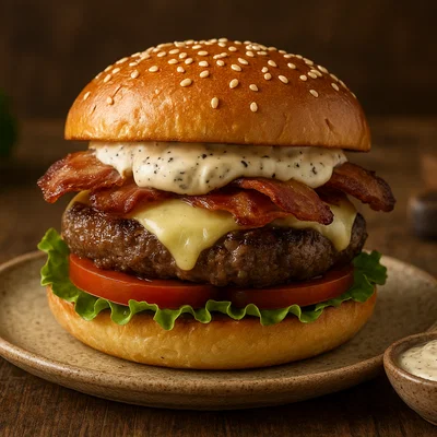 Gourmet-Trüffel-Burger mit Speck und Trüffel-Mayonnaise