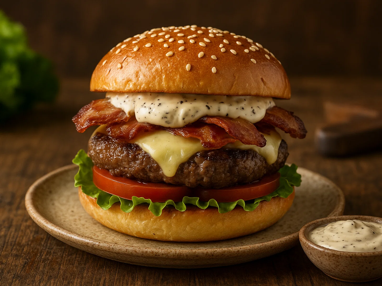 Gourmet-Trüffel-Burger mit Speck und Trüffel-Mayonnaise