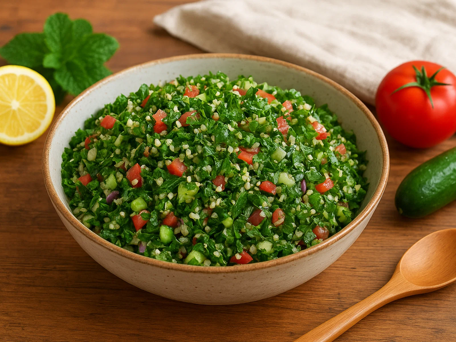 Tabbouleh-Salat mit Petersilie, Minze und Bulgur