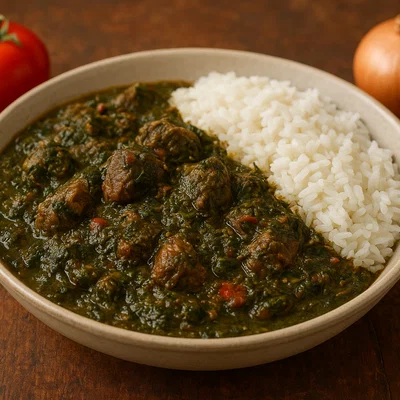 Crain Crain – Westafrikanischer Blatt-Gulasch mit Fleisch