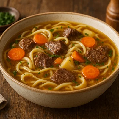 Rindfleischnudelsuppe mit aromatischer Brühe