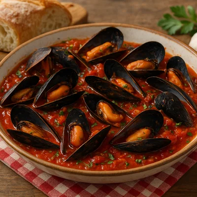 Buzio – Muscheln in tomatisierter Weißwein-Knoblauch-Sauce
