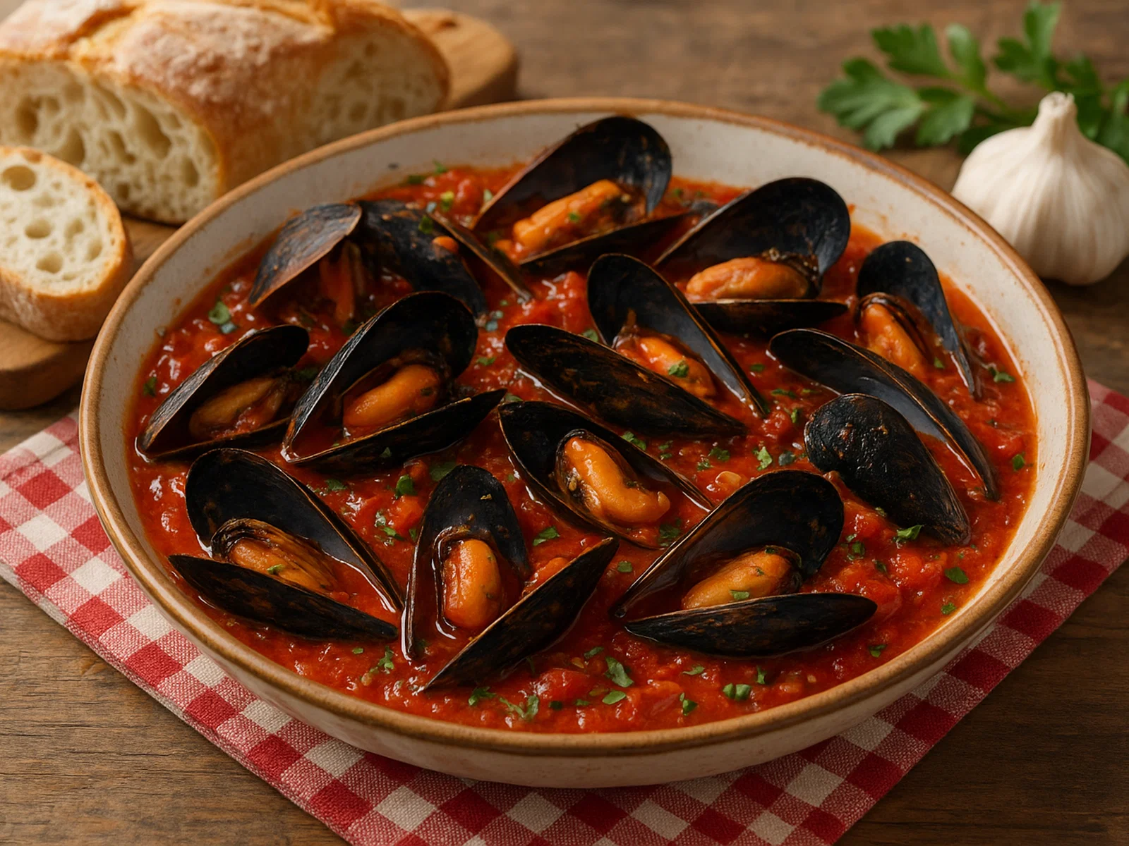 Buzio – Muscheln in tomatisierter Weißwein-Knoblauch-Sauce