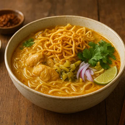 Khao Soi – Nordthailändische Kokos-Curry-Nudelsuppe mit Hähnchen