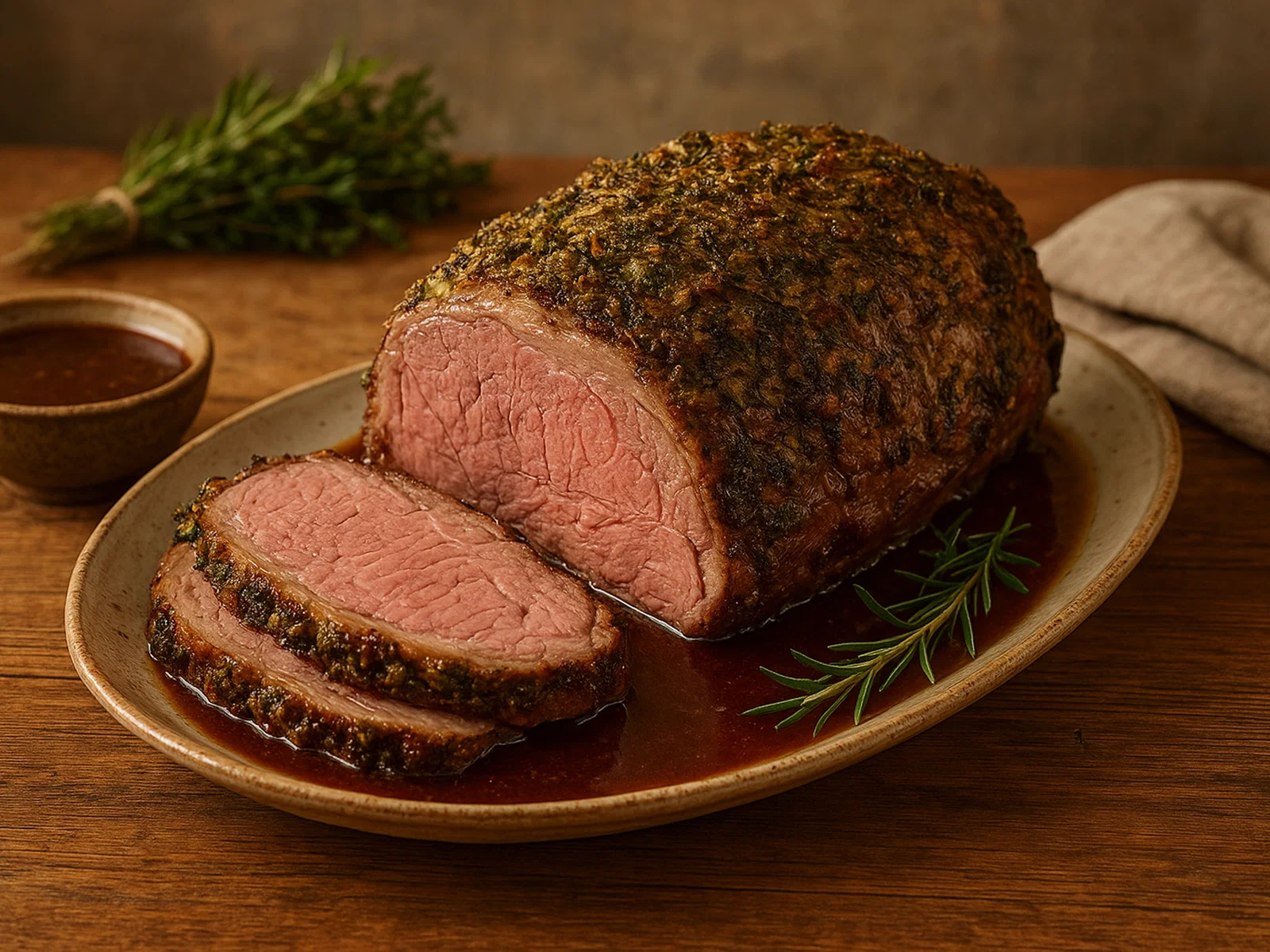 Falkland-Schafsbraten mit Kräuterkruste