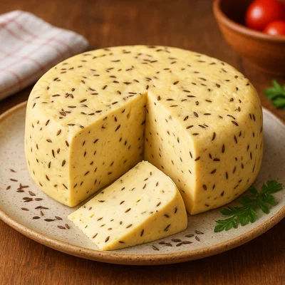 Jāņu siers – lettischer Johanniskäse mit Kümmel
