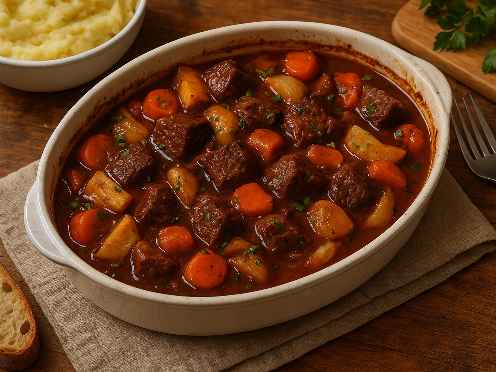 Rindfleischauflauf mit Rotwein und Wurzelgemüse