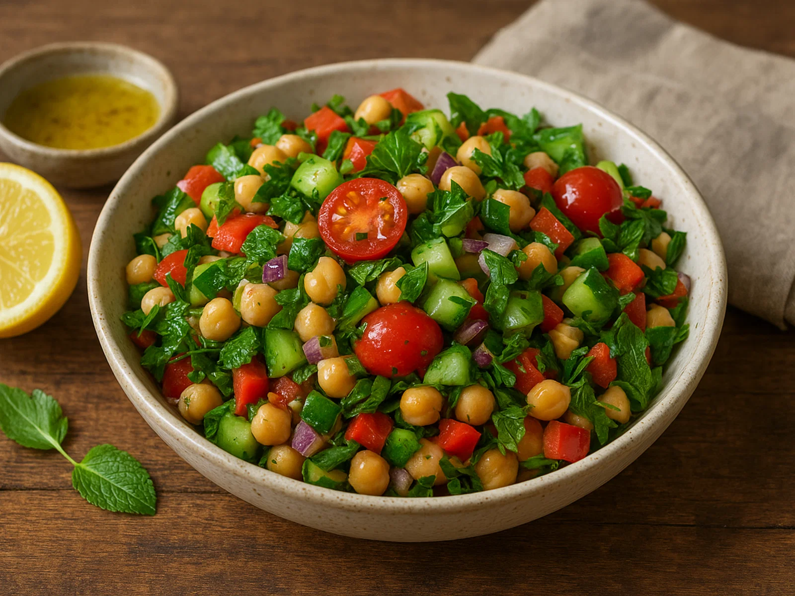 Erfrischender Kichererbsen-Salat mit Zitronen-Dressing
