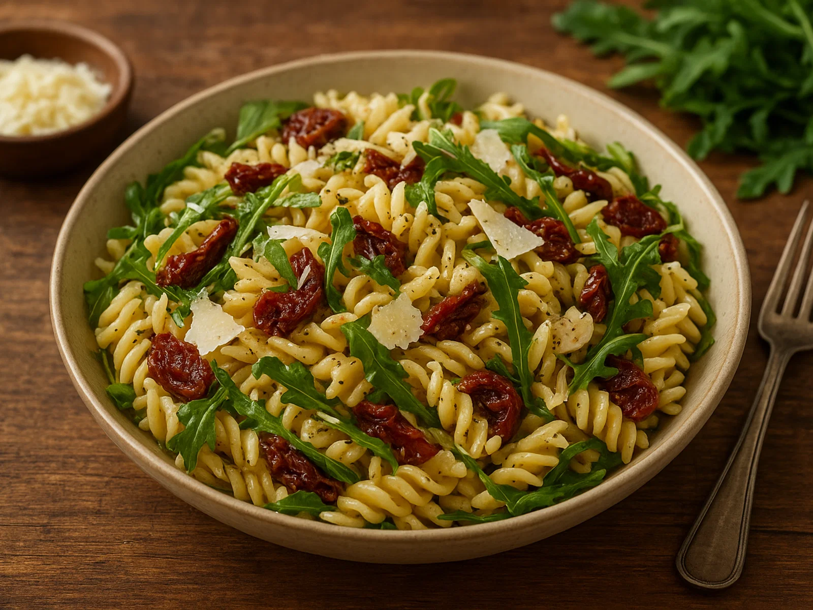 Italienischer Nudelsalat mit getrockneten Tomaten und Parmesan