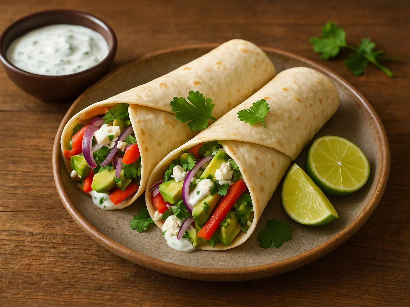 Vegetarische Wraps mit Avocado, Feta und Limette