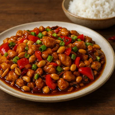 Kung Pao Huhn mit Erdnüssen und Paprika