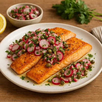 Gebackener Lachs mit Radieschen-Kapern-Salsa