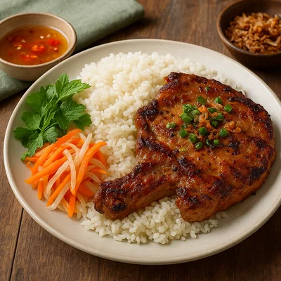Cơm Tấm – Vietnamesischer Reis mit gegrilltem Schweinekotelett
