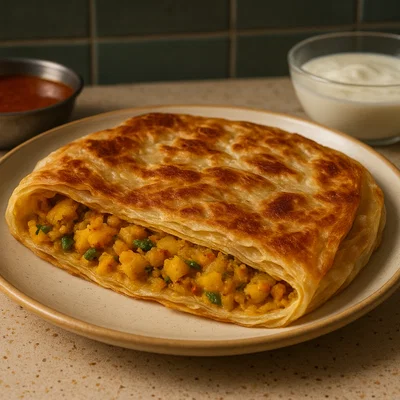 Gefüllte Roti Prata (indisches/singapurisches Pfannenbrot)