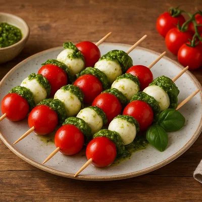 Tomaten-Mozzarella-Spieße mit Pesto