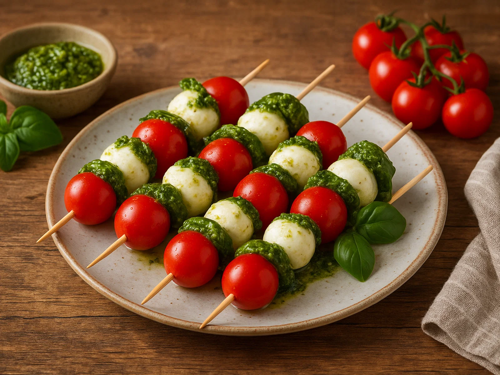 Tomaten-Mozzarella-Spieße mit Pesto