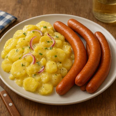 Klassischer Kartoffelsalat mit Würstchen