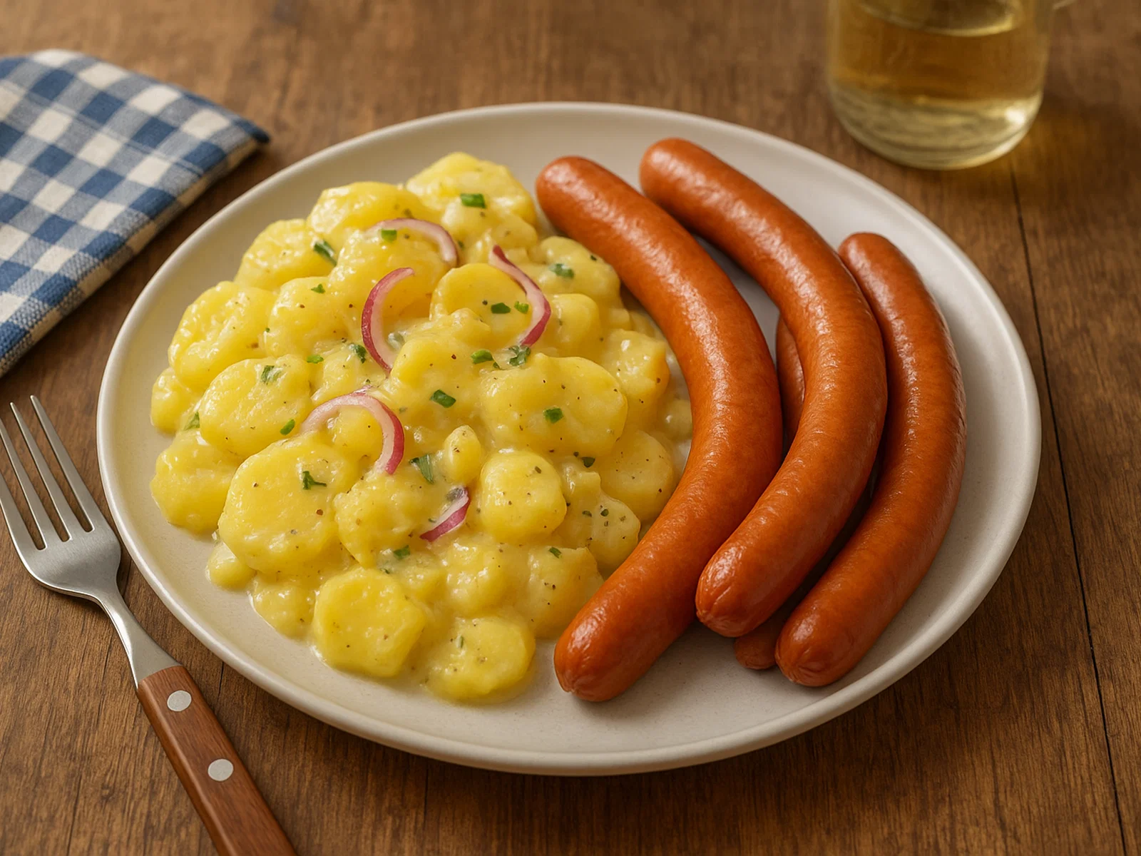 Klassischer Kartoffelsalat mit Würstchen