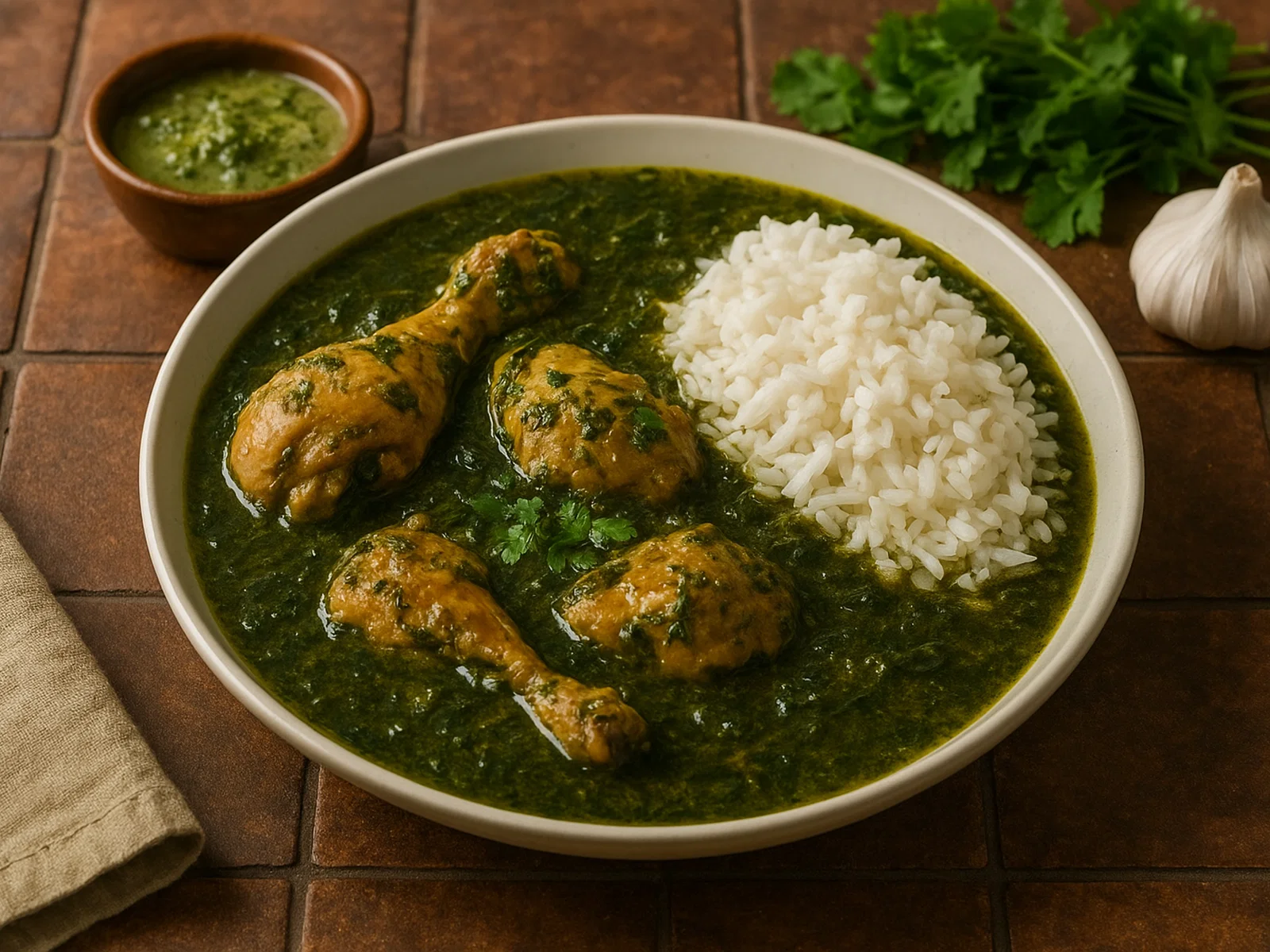 Moulokhia mit Hähnchen (ägyptische Art)