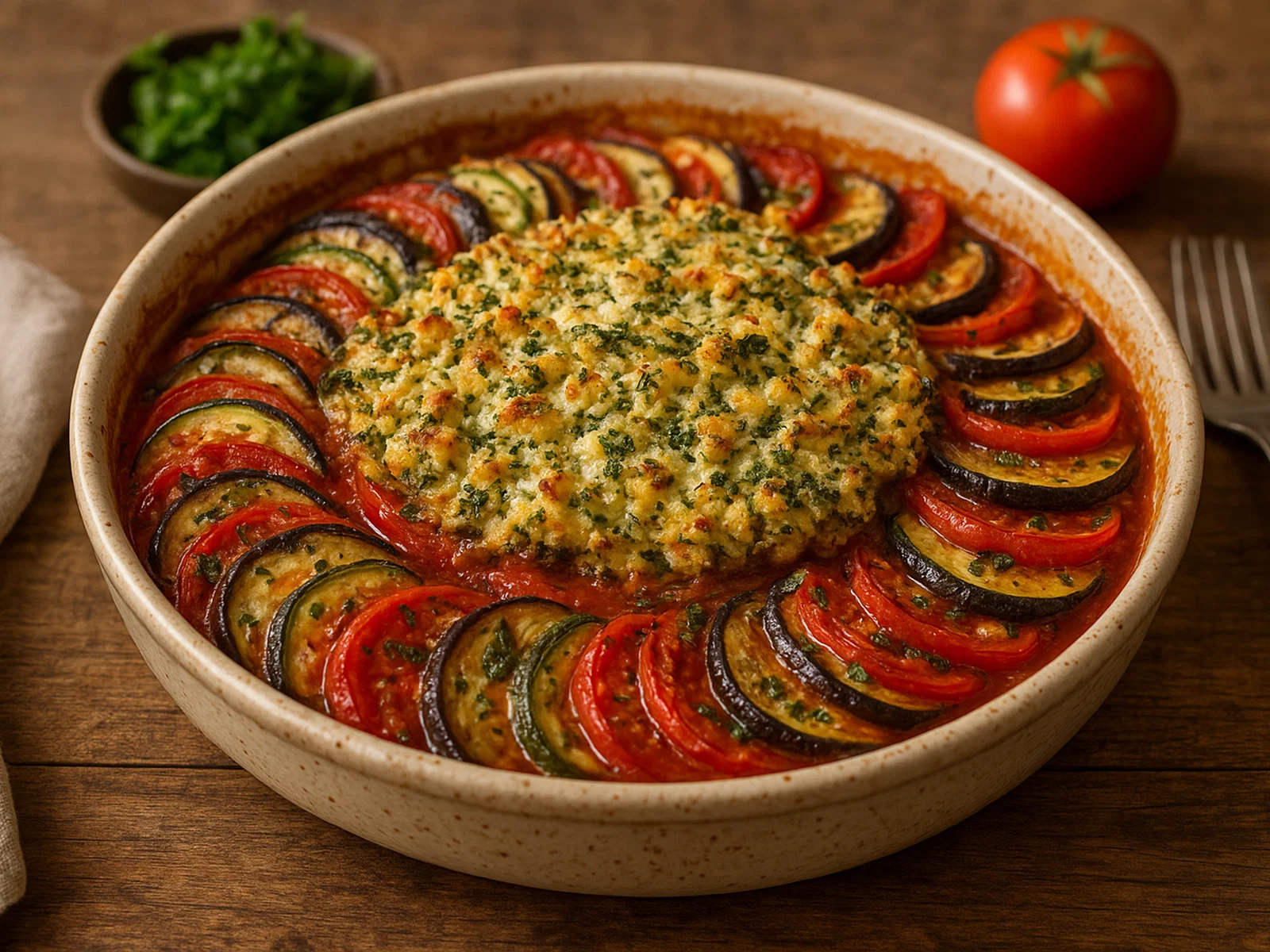 Ratatouille-Gratin mit Feta-Kräuter-Kruste