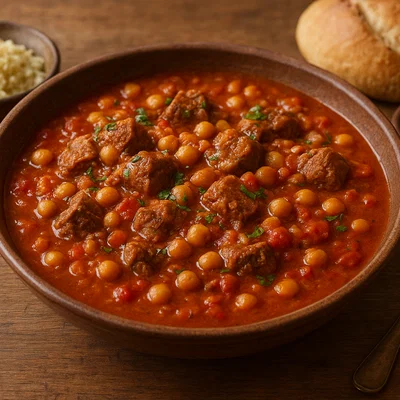 Chechour – würziger Eintopf mit Fleisch, Kichererbsen und Tomaten