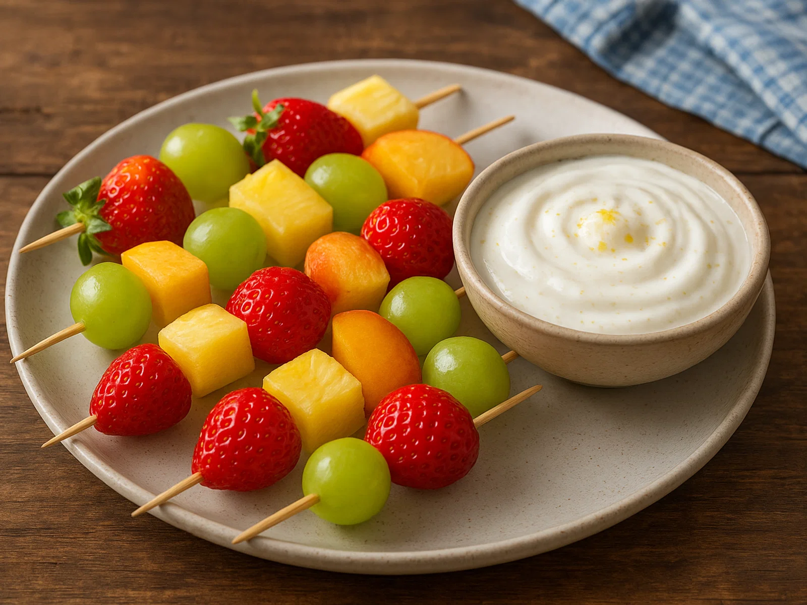 Obstspieße mit Honig-Joghurt-Dip