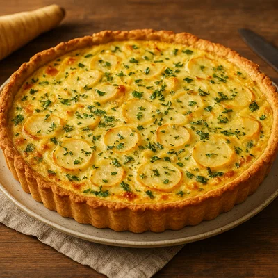 Pastinaken-Quiche mit Kräutern und Käse