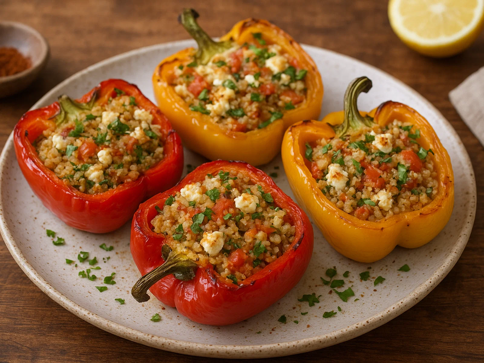 Pikante Paprikaschoten mit Quinoa-Feta-Füllung