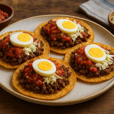 Enchiladas Hondureñas (Honduranische Tostadas mit Rinderhack und Gemüse)