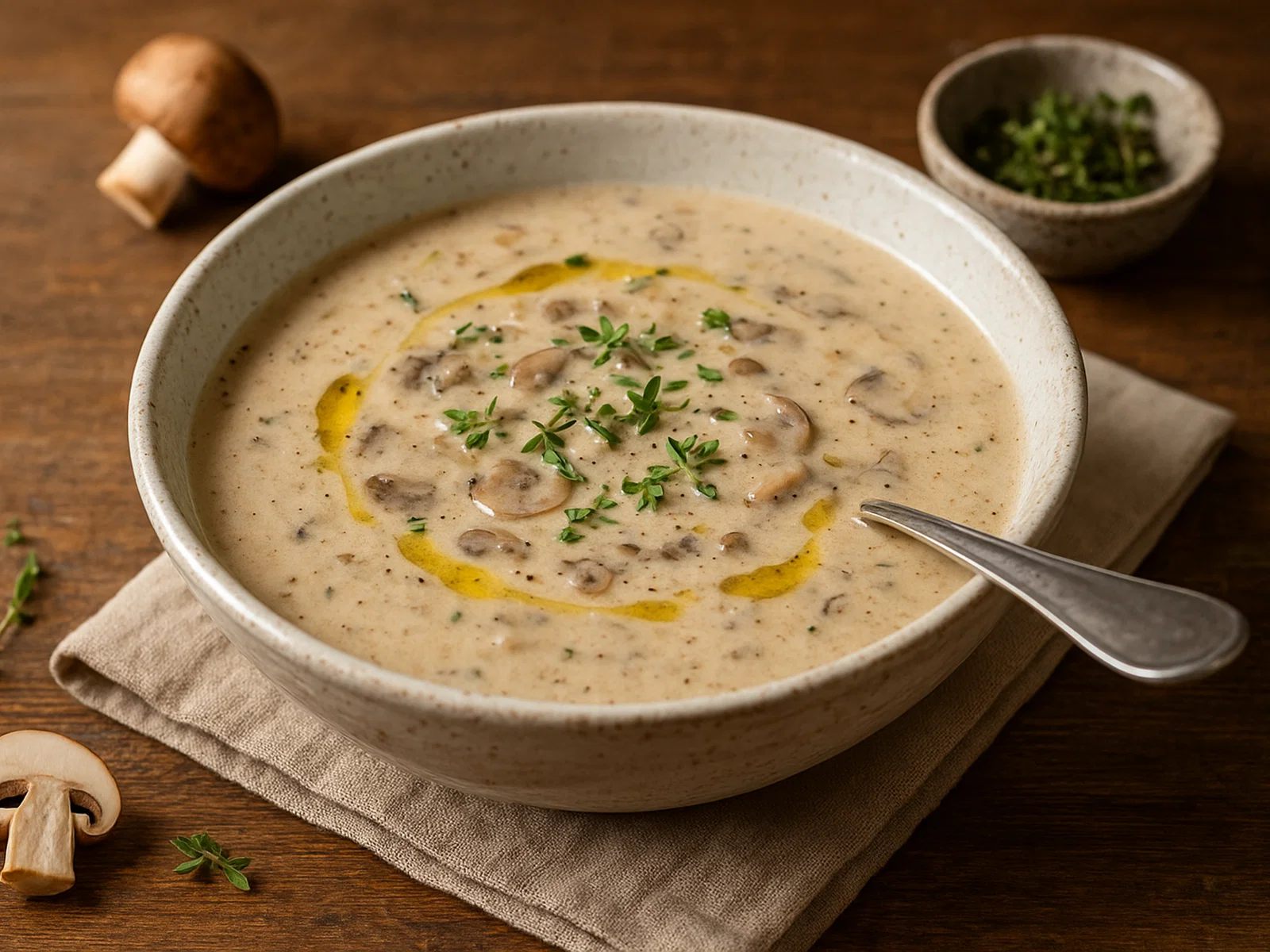 Cremige Pilzsuppe mit Trüffelöl