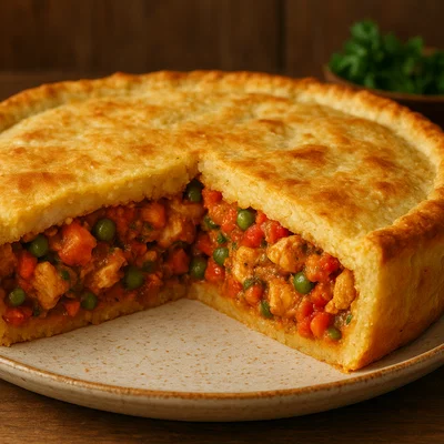 Herzhafte Cassava Pie mit würziger Hähnchen-Gemüse-Füllung