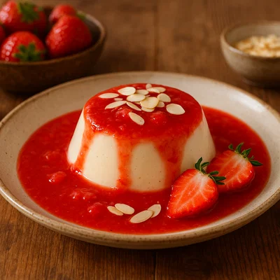 Mandelmilch-Panna-Cotta mit Erdbeersauce