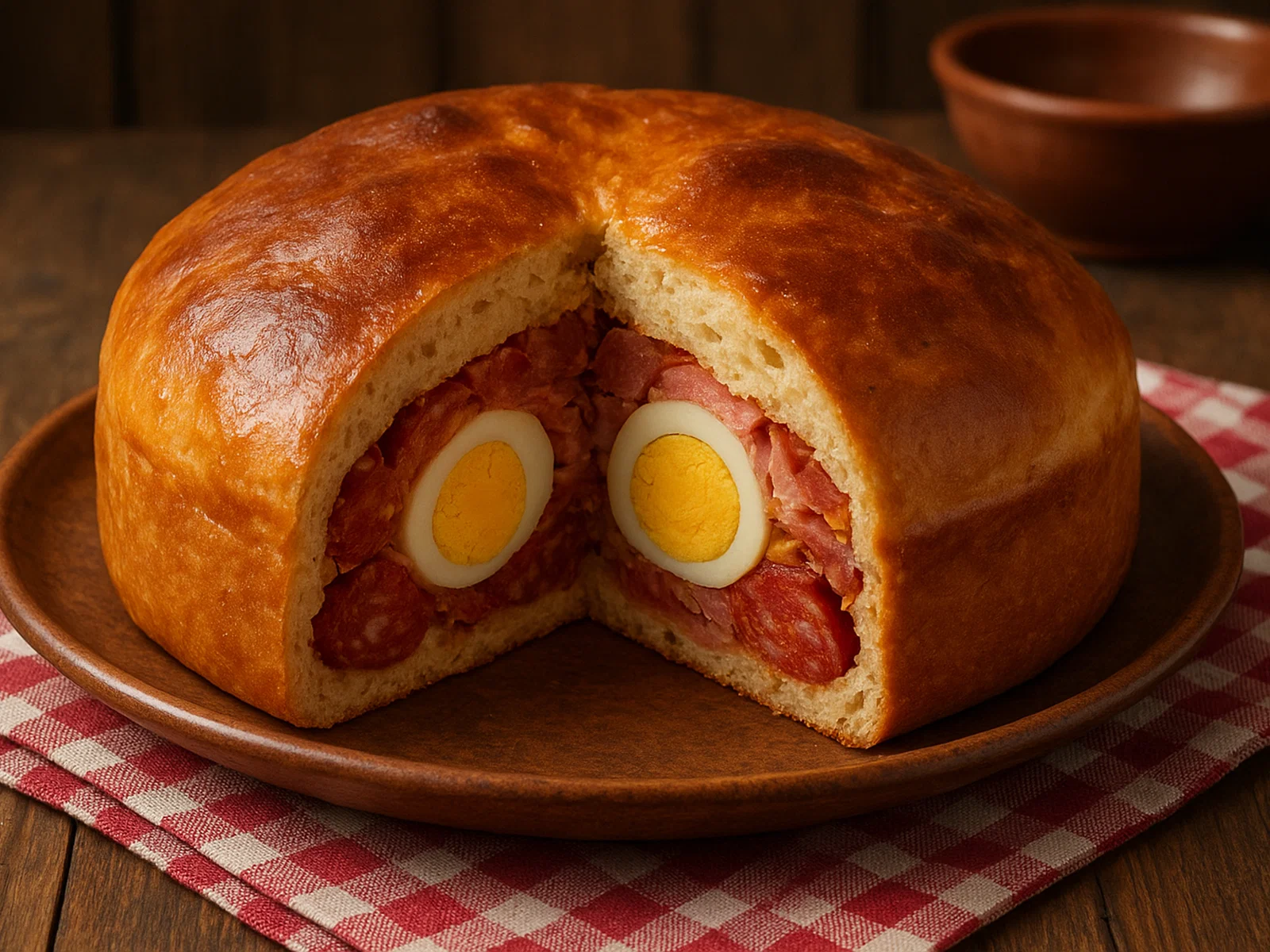 Bollo de Hornazo – Spanisches Osterbrot mit Chorizo, Schinken und Ei