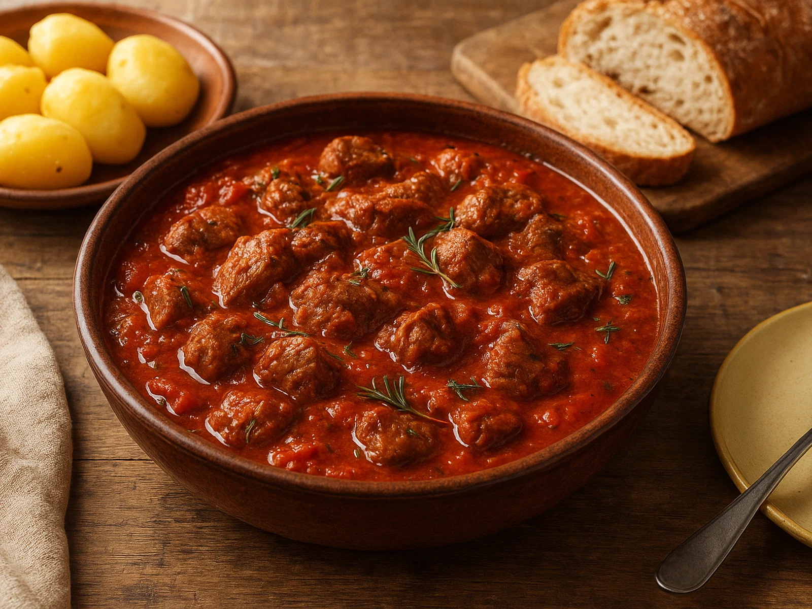 Maltesische Fenkata (geschmortes Lamm in Tomaten-Kräuter-Sauce)