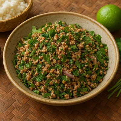 Laotisches Laap (Würziger Kräutersalat mit Hackfleisch)