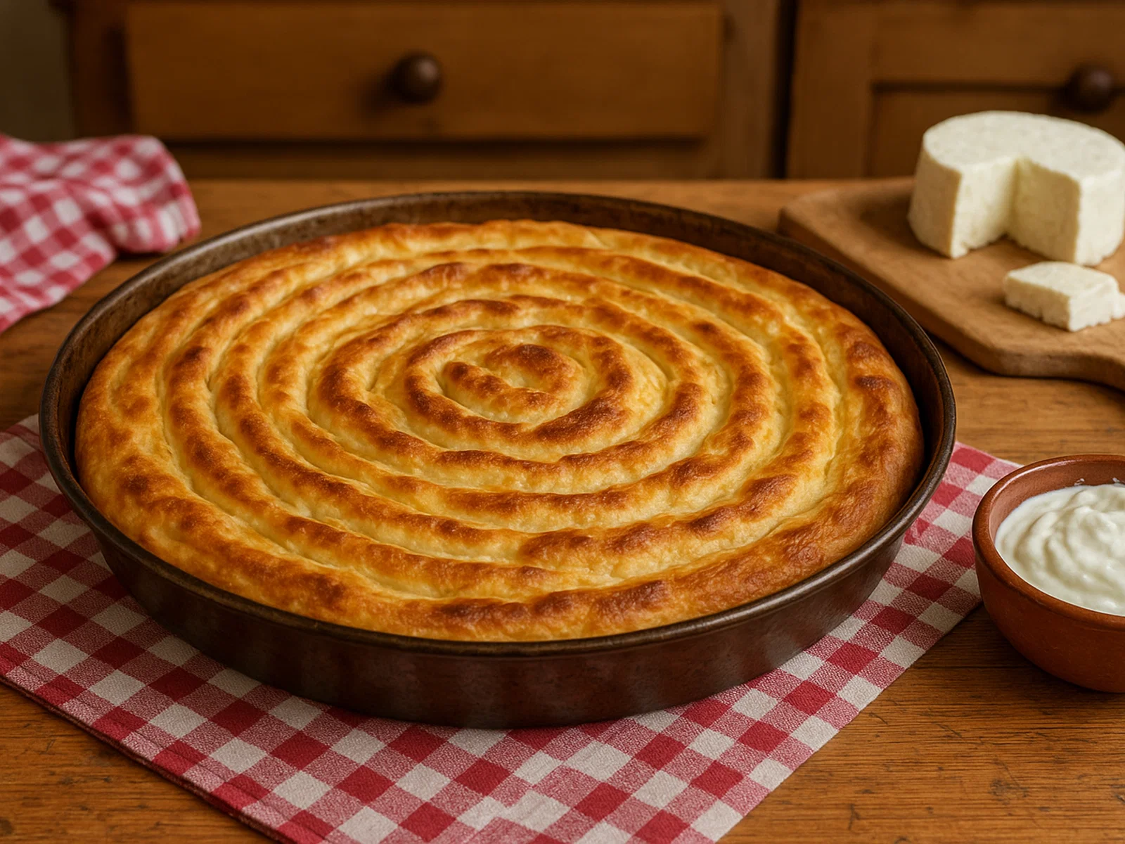 Traditionelle albanische Flija aus dem Ofen