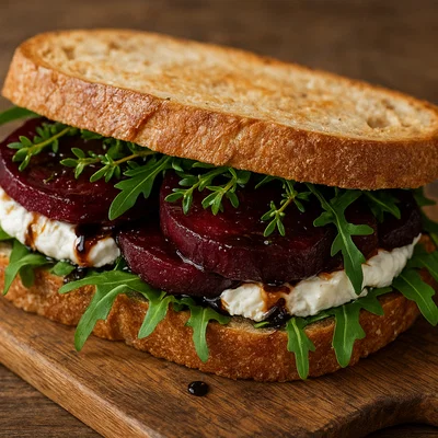 Rote-Bete-Ziegenkäse-Sandwich mit Balsamico und frischen Kräutern