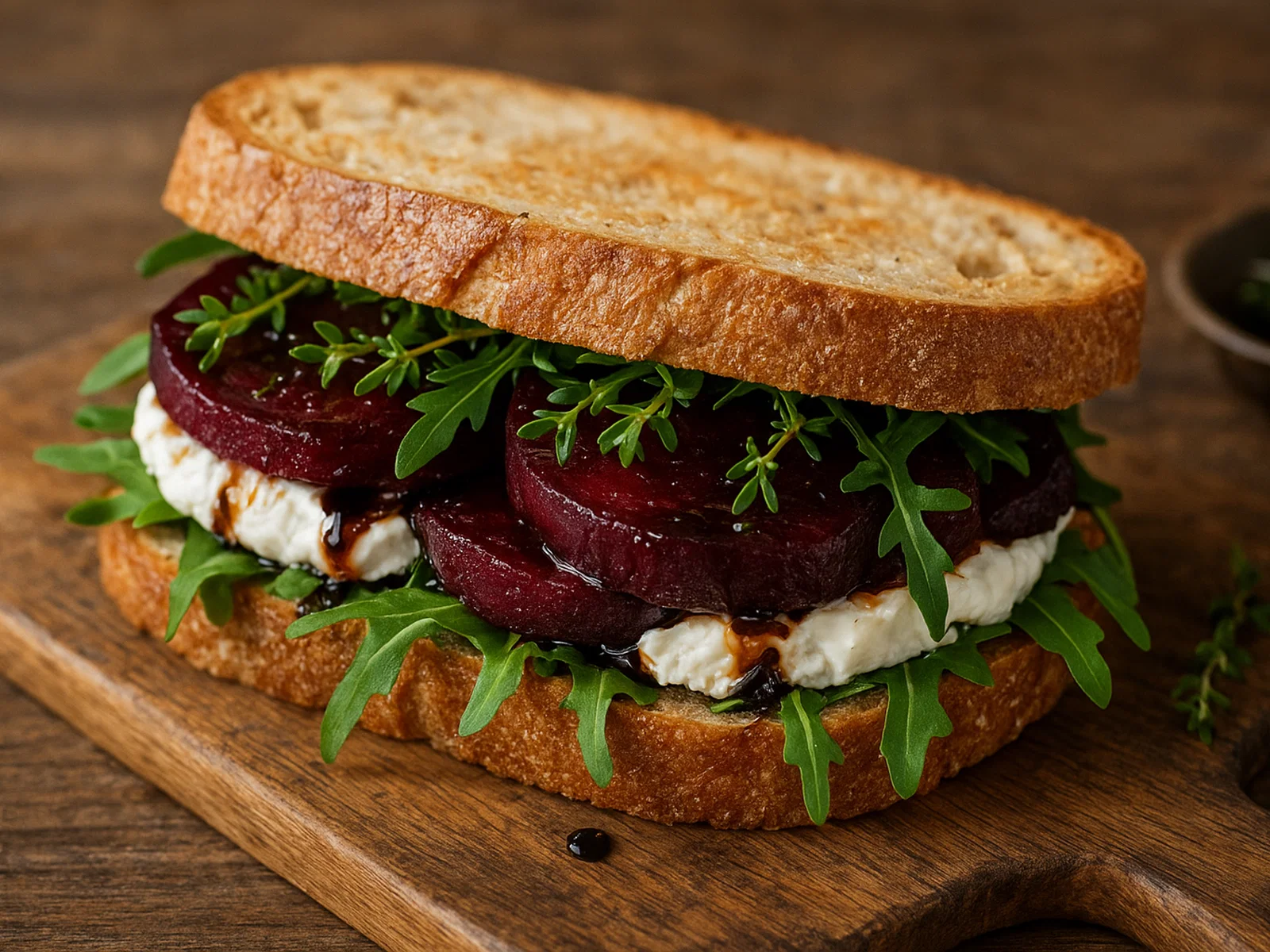 Rote-Bete-Ziegenkäse-Sandwich mit Balsamico und frischen Kräutern