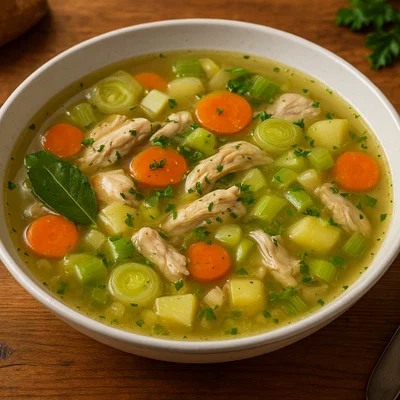 Hühnersuppe mit Gemüse aus dem Topf