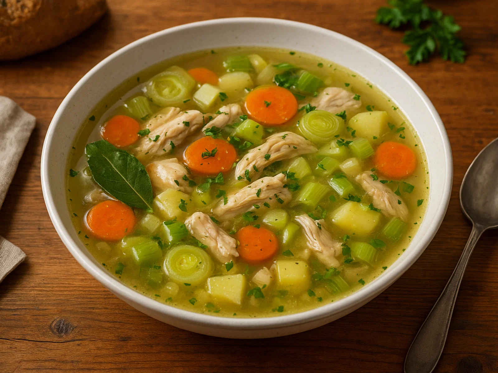 Hühnersuppe mit Gemüse aus dem Topf