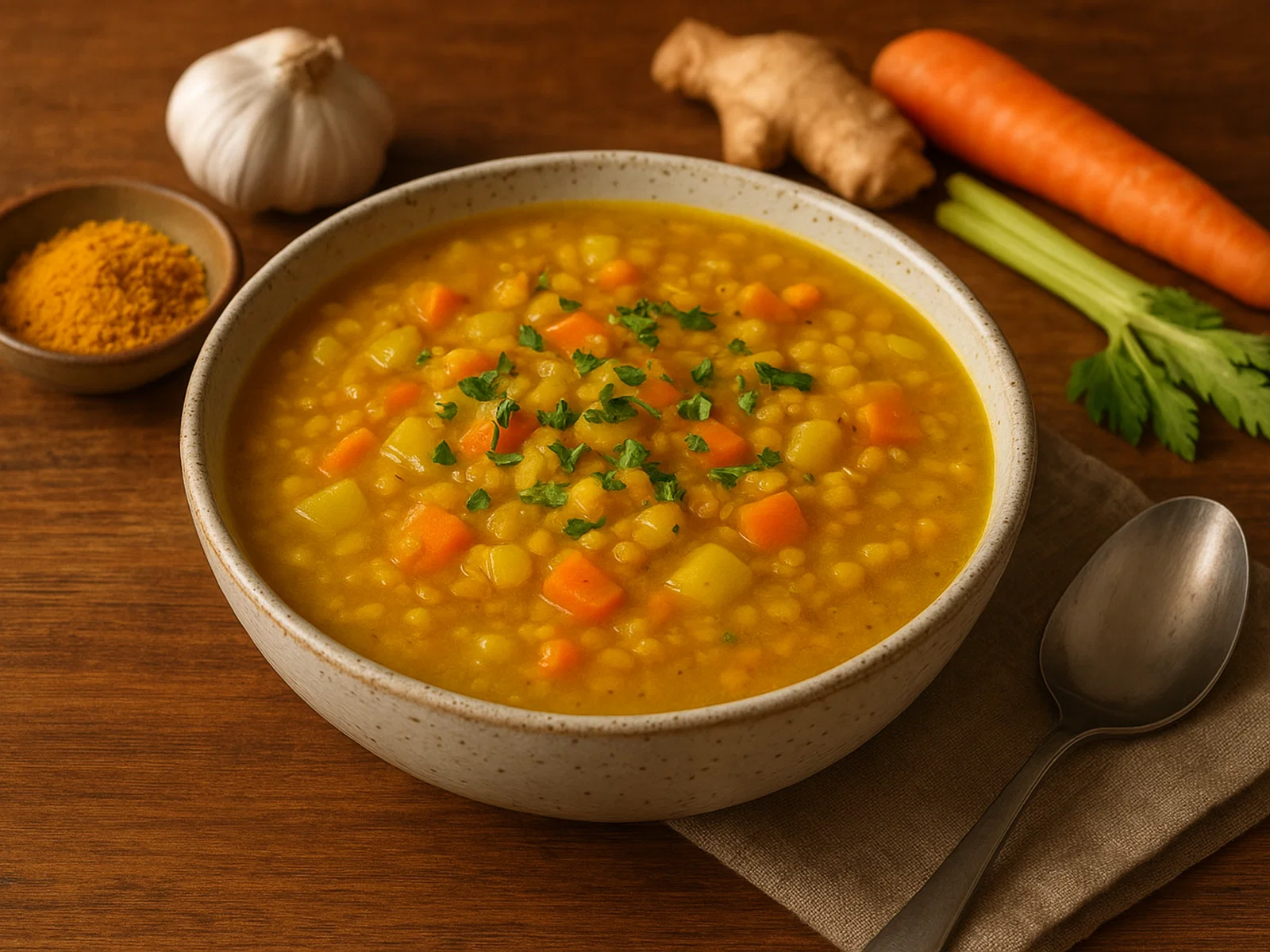 Linsensuppe mit Kurkuma und Ingwer