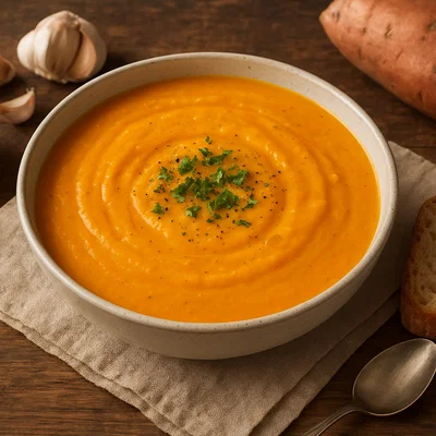 Cremige Kumara-Suppe mit Ingwer und Knoblauch